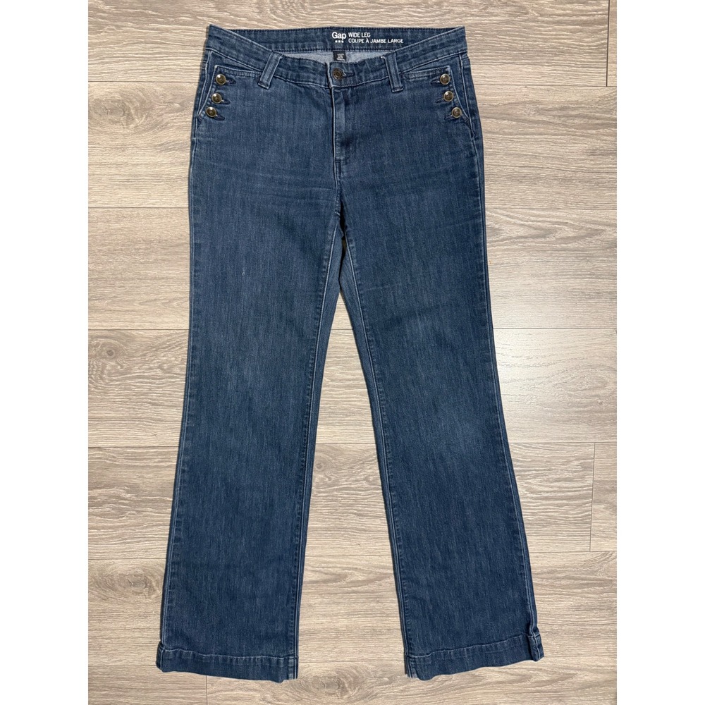 Gap Size 6 28R Women Wide Legโ Sailor Jeans Dark Wash Blue Denim Button Detail